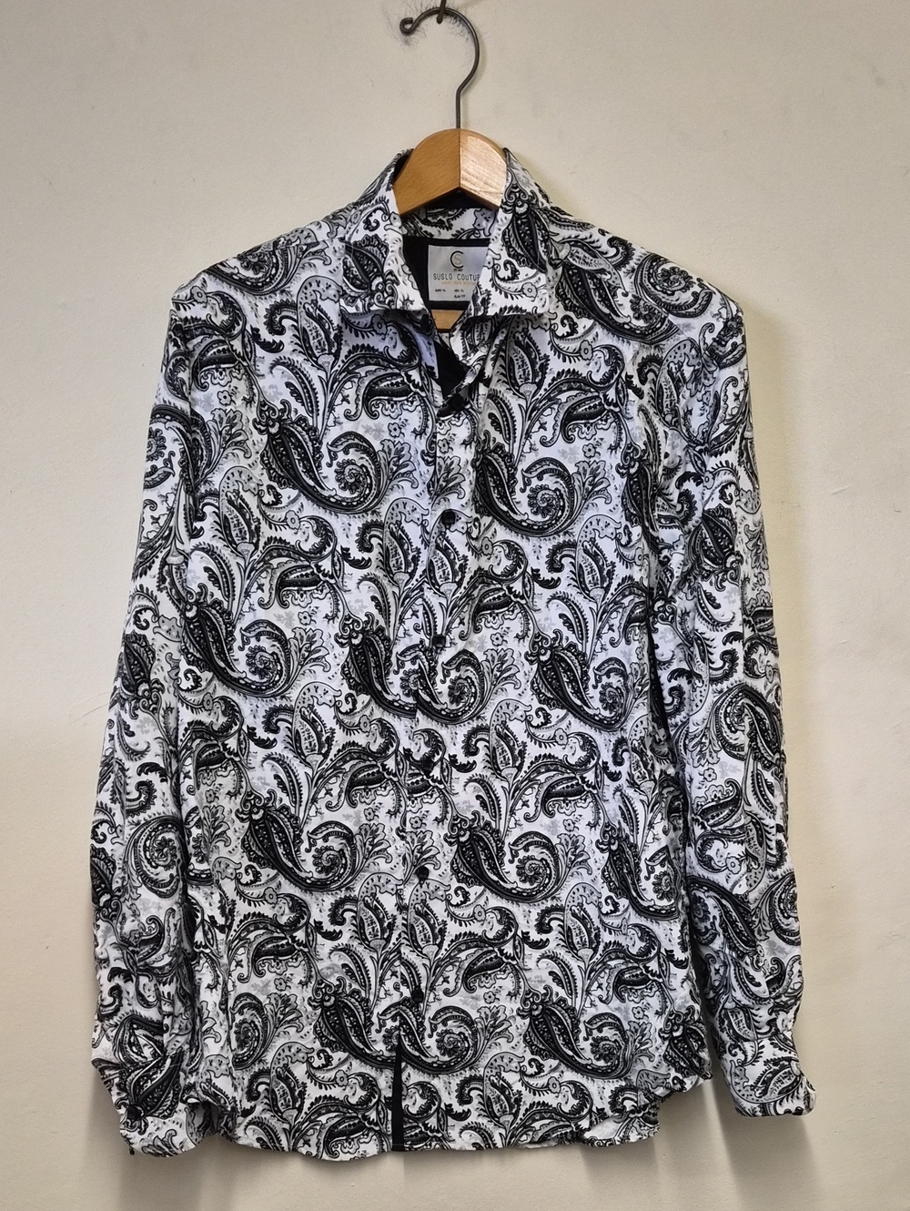 Men's Black & White Paisley Button-Down Shirt by Cuffed & Co. Size XL